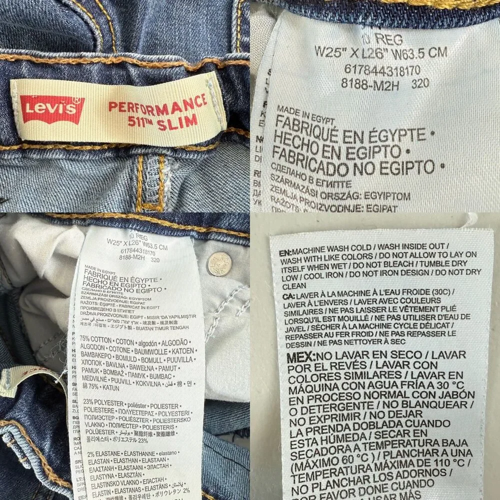 Levi's Performance 511 Slim Jeans Adjustable Waist Boys Size 10 Reg